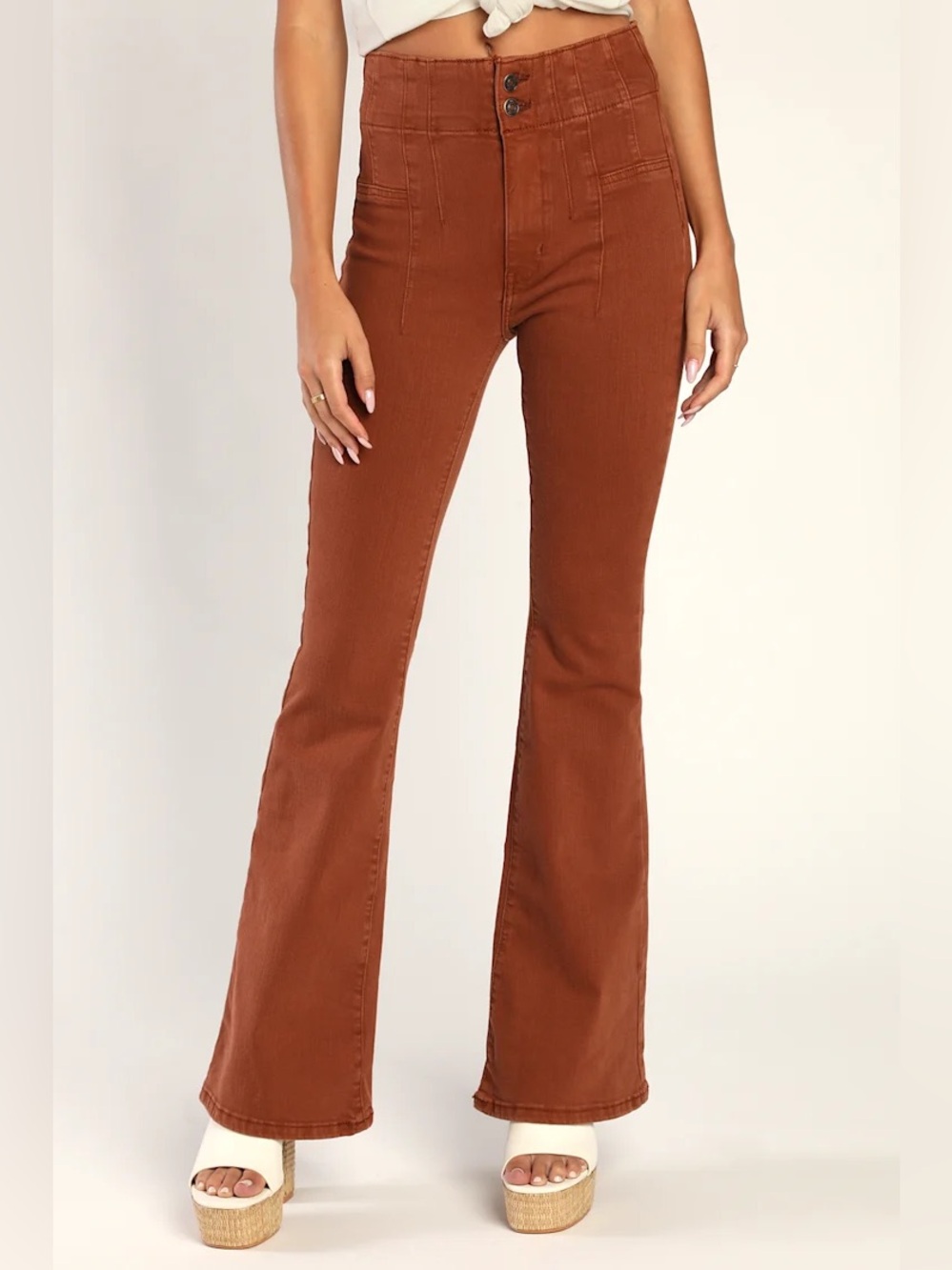 Free People Jayde Rust Brown High Rise Flared Jeans Size 26